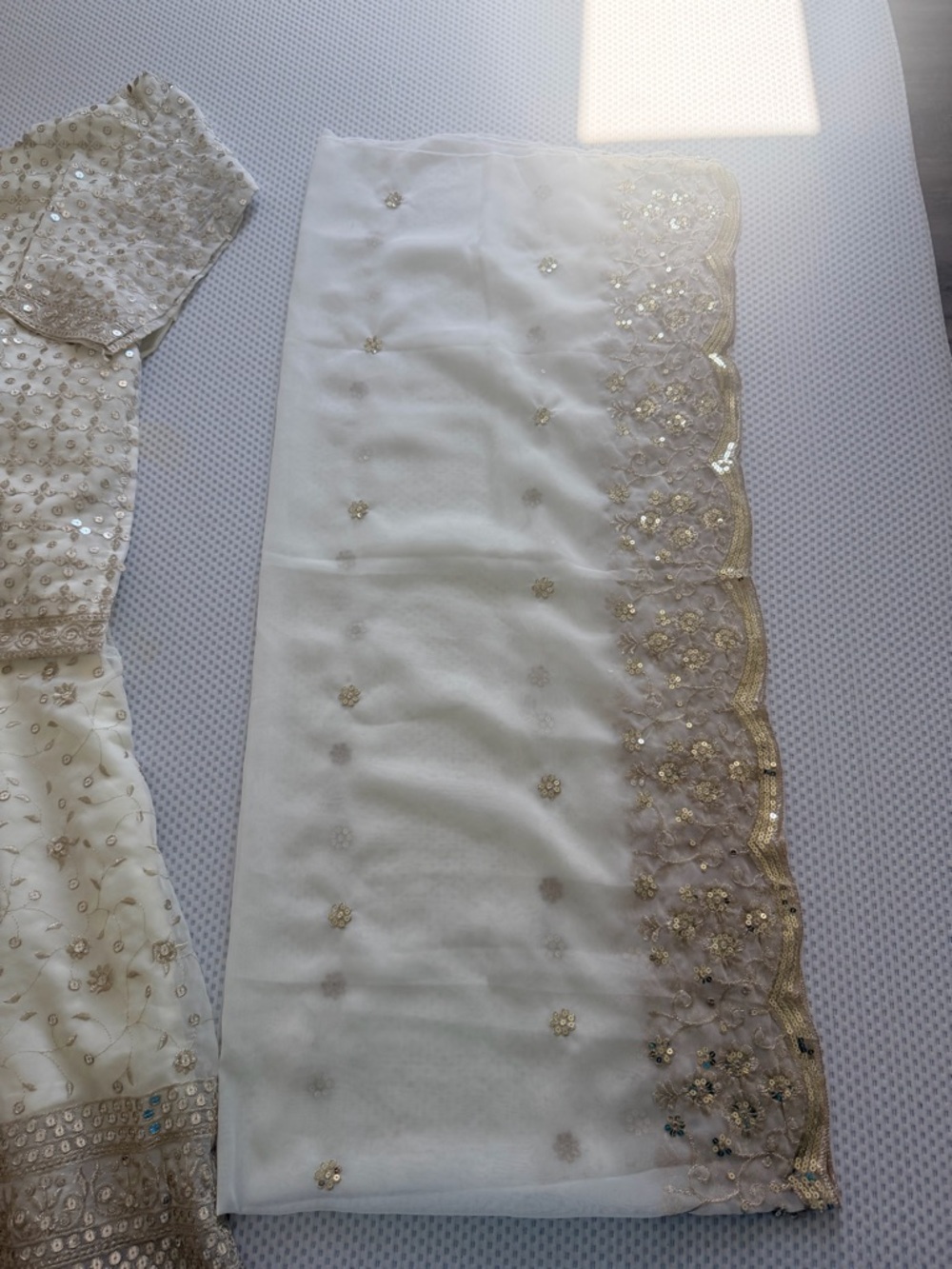 Ethnic Indian Wear Ivory & Gold Embroidered Lehenga Set - Picture 10 of 13